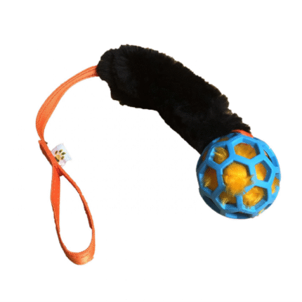 Paws Made™ Cosmic Cage Ball and Squeaker with Black Sheepskin and Web Handle
